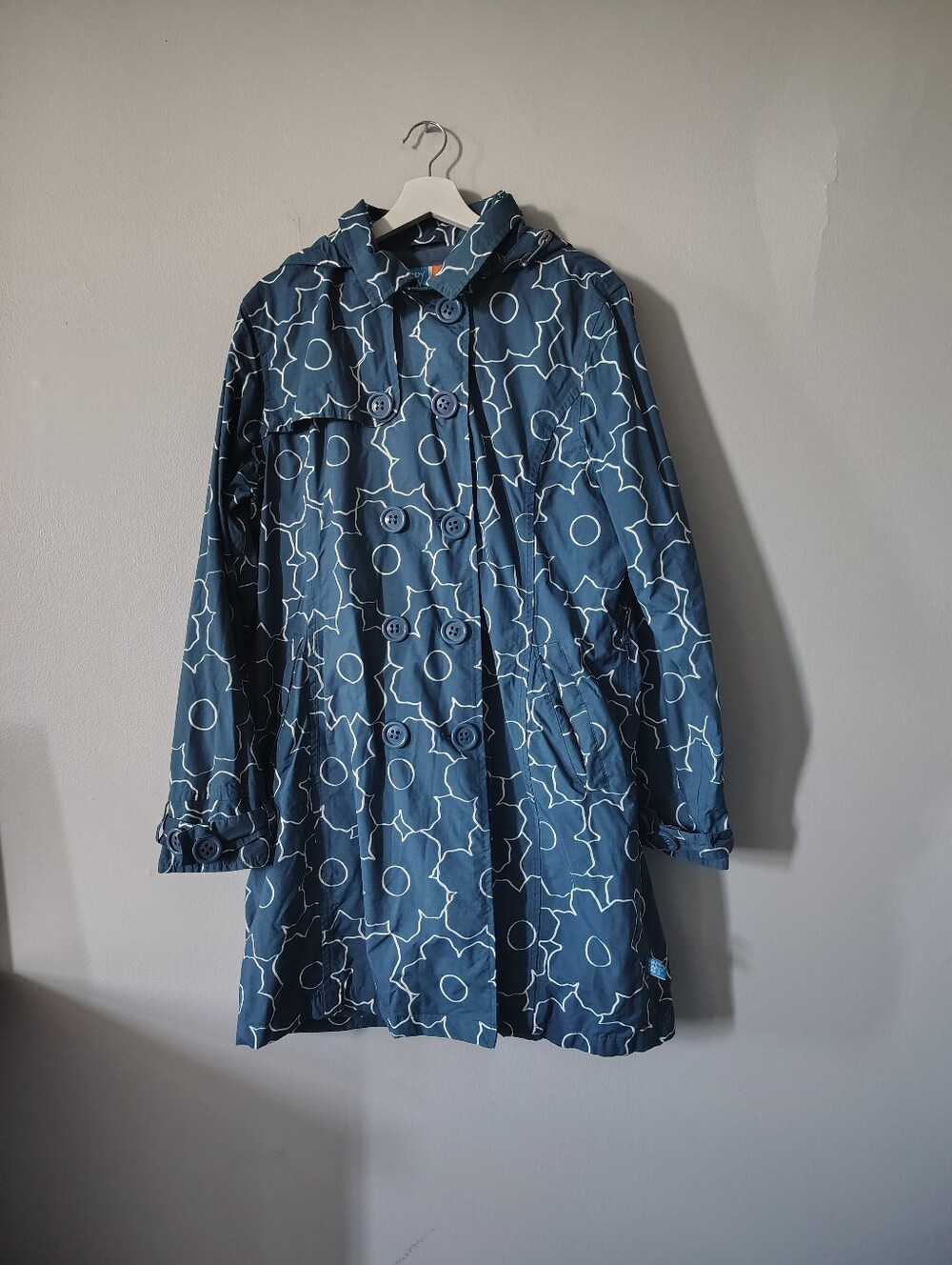 Happy Rainy Days Blue and White Floral Print Rain Coat